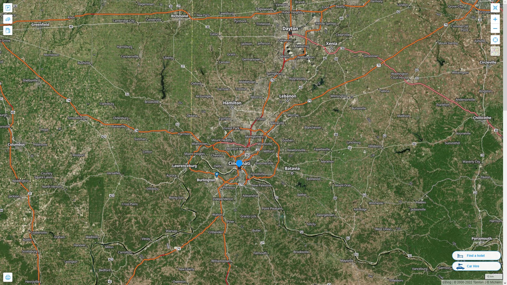 Cincinnati Ohio Highway and Road Map with Satellite View